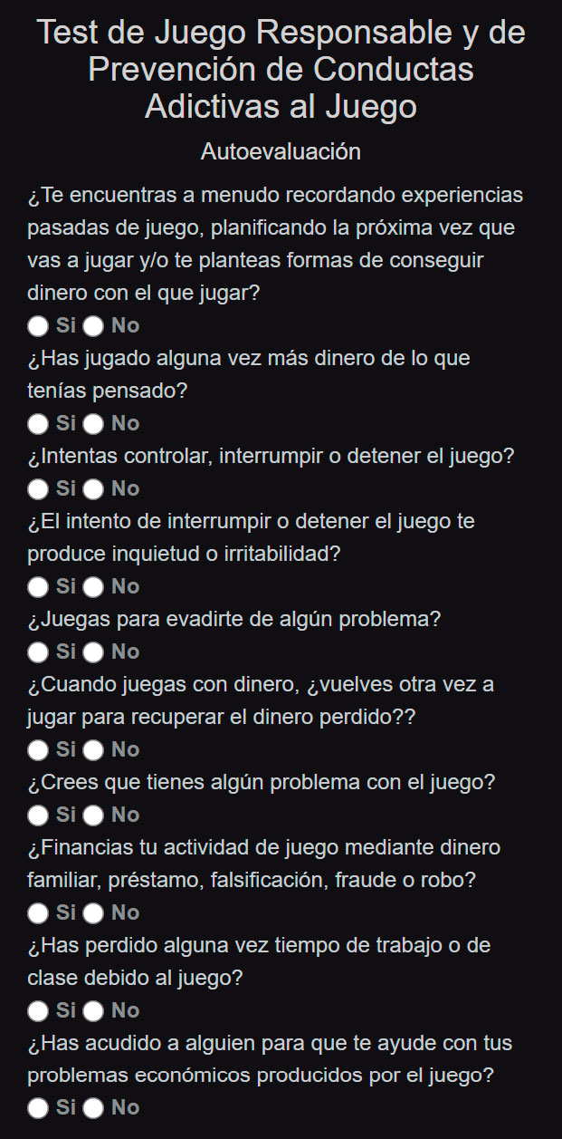 Test juego responsable